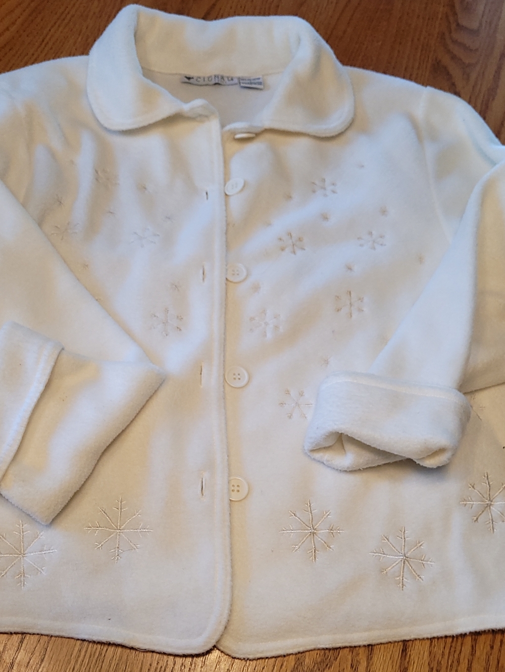 Womens L Cream Snowflake Lightweight Fleece Jacket